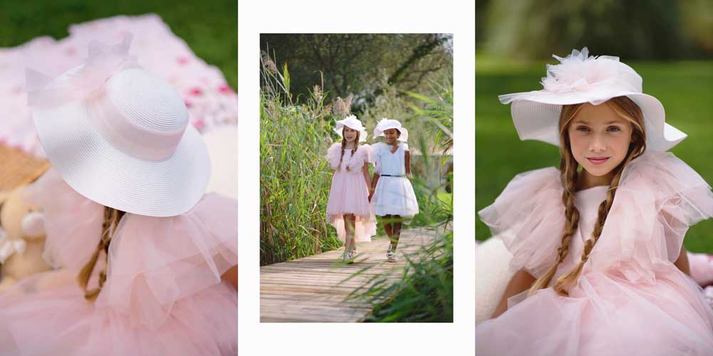 Tiulowe, eleganckie sukienki dla dziewczynek na ekskluzywne przyjęcia, wesela, komunie - biała i pudrowa różowa.